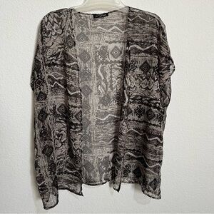 JW Girl Gray Black Sheer Tribal Print Open Front Cardigan Shawl Cover Up 3X